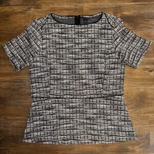 Ann Taylor size M peplum top tweed like blouse black and white business casual